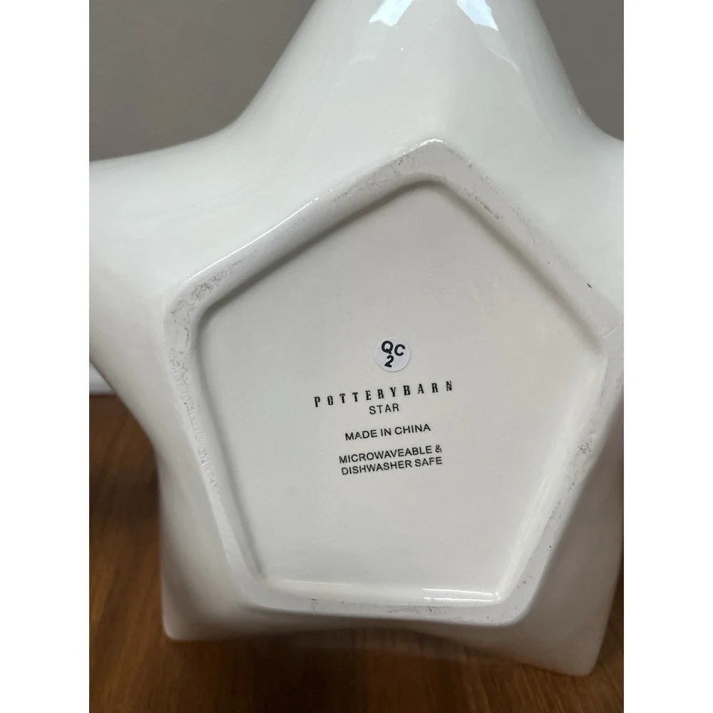 Pottery Barn Star Serving Bowl Dish White Rustic Trim Ceramic Stackable Set 2